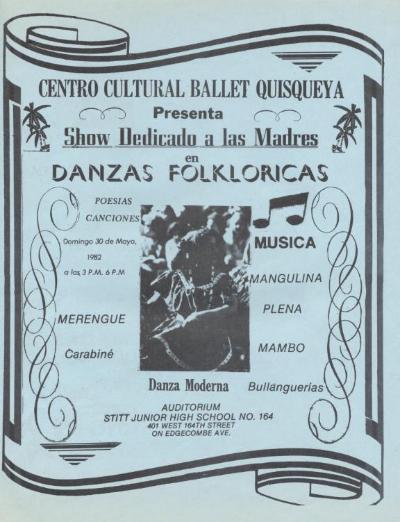 Dominican Mother's Day Celebration by Centro Cultural Ballet Quisqueya Flyer, ca. 1980s