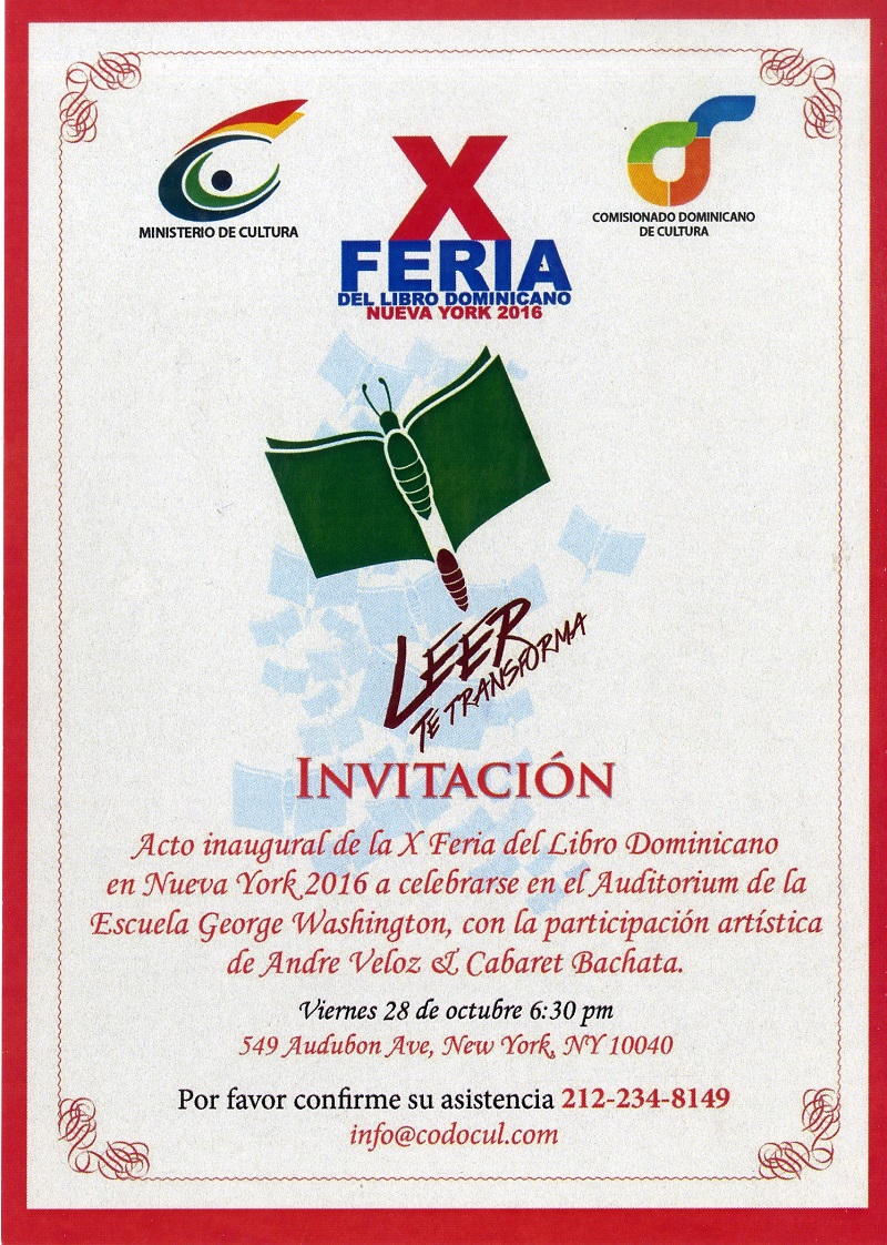 Invitation to the Tenth Dominican Book Fair, October 28, 2016