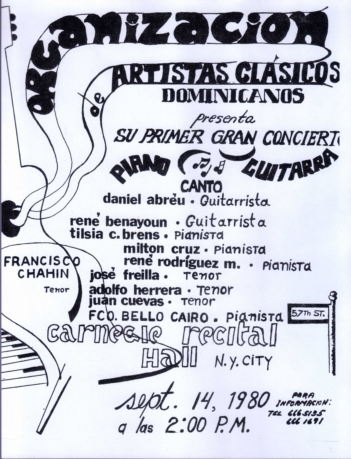 First Concert organized by the Association of Dominican Classical Artists at the Carnegie Recital Hall, New York, September 14, 1980