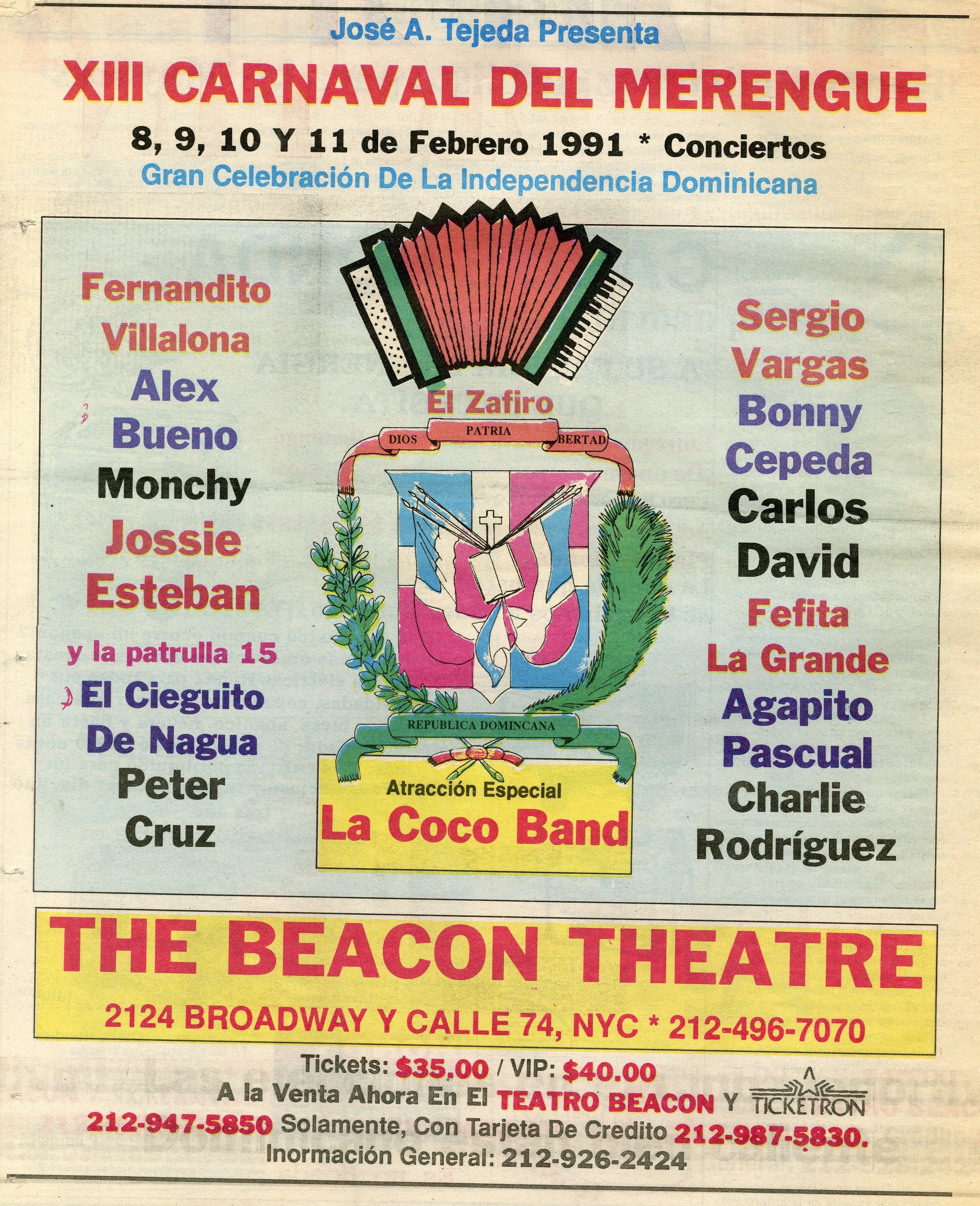 XIII Carnaval del Merengue 1991 Newspaper Advertisement