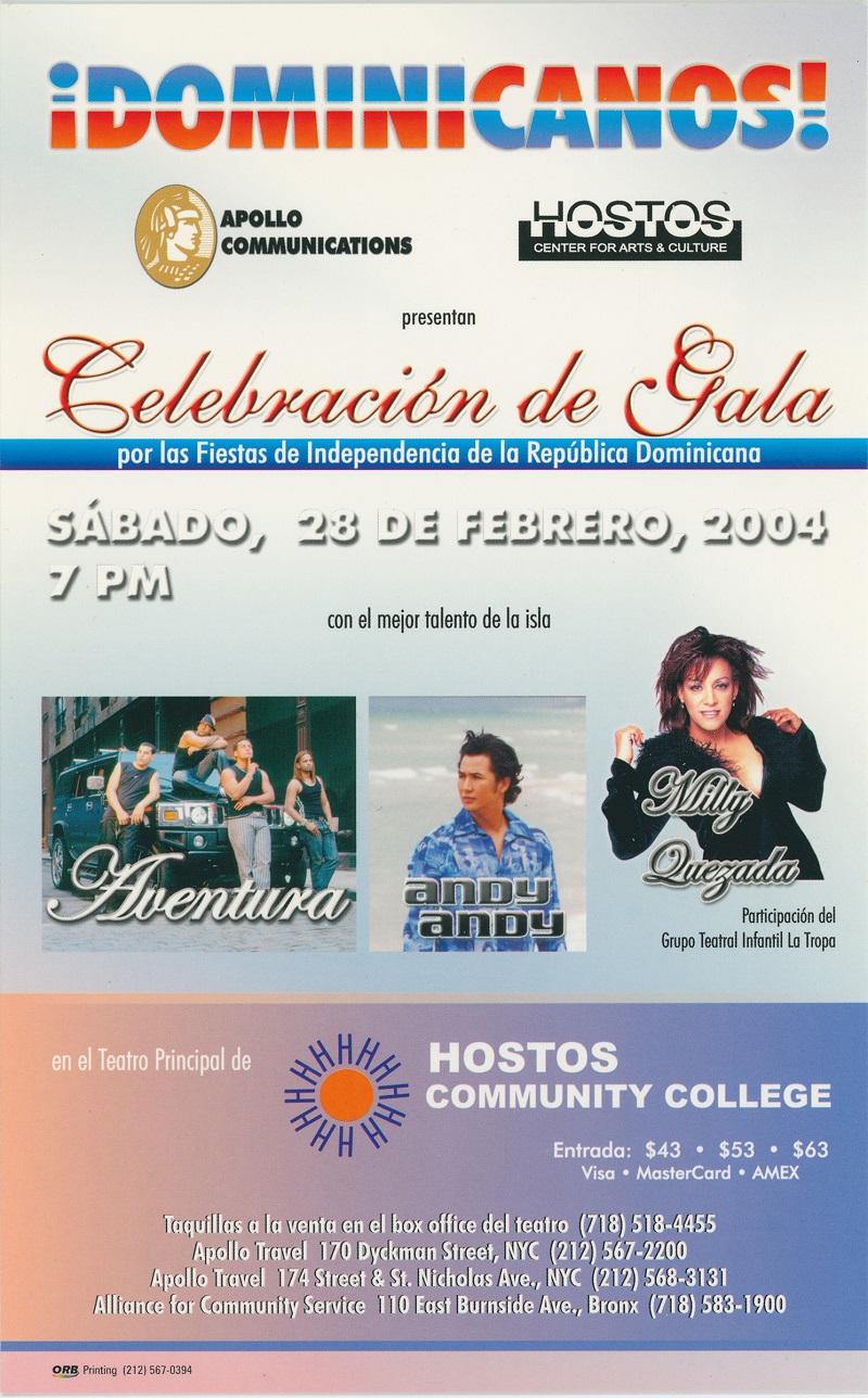 Gala Celebration for Dominican Independence Promotional Postcard, Hostos Community College, Bronx, New York, February 28, 2004
