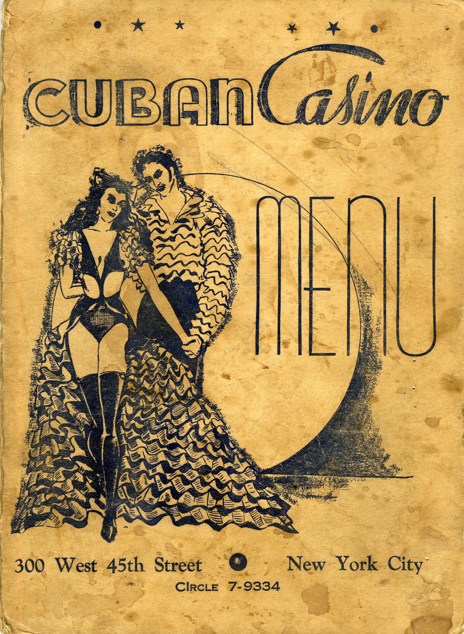 Cuban Casino menu, ca. 1940s