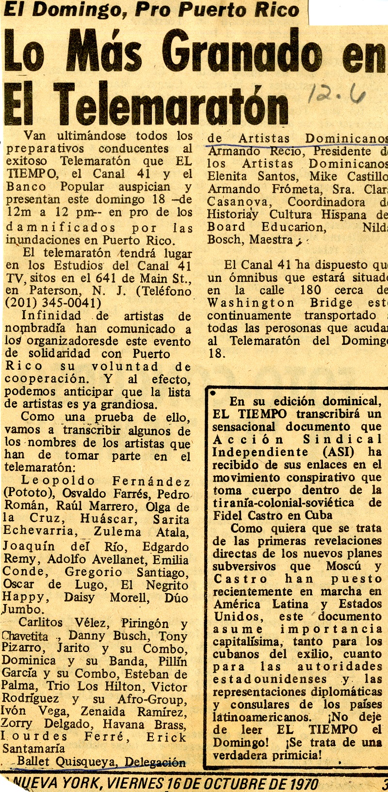 Telethon for Puerto Rico, October 16, 1970