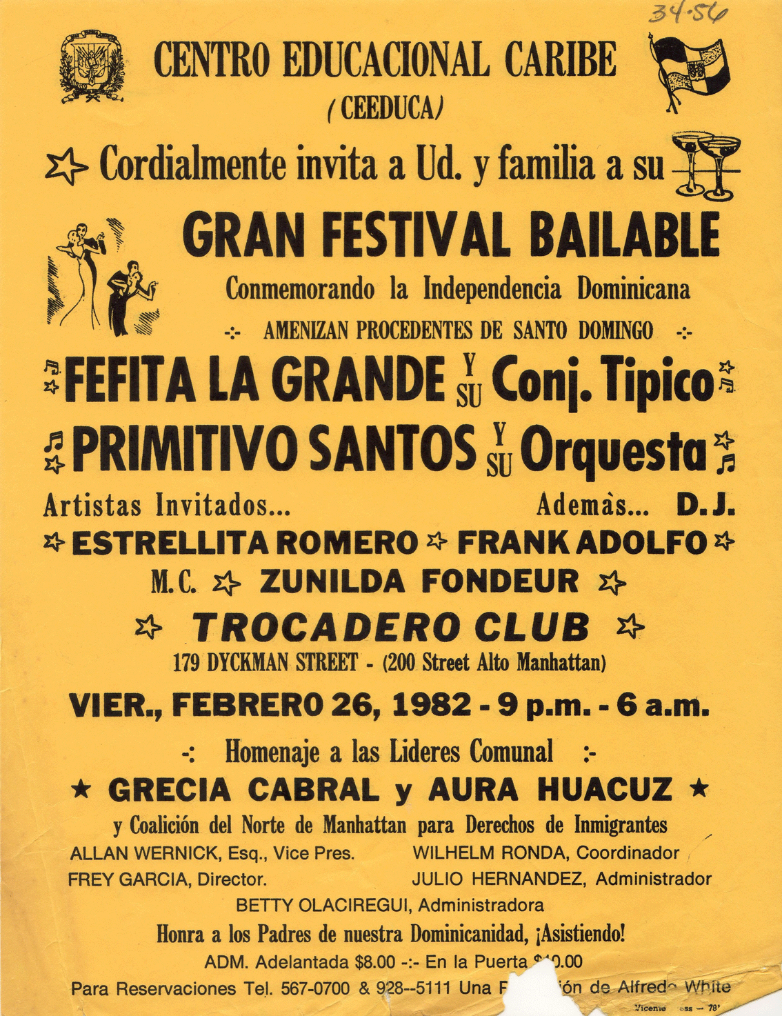 Grand Dancing Festival in honor of the Dominican Independence Flyer, February 26, 1982
