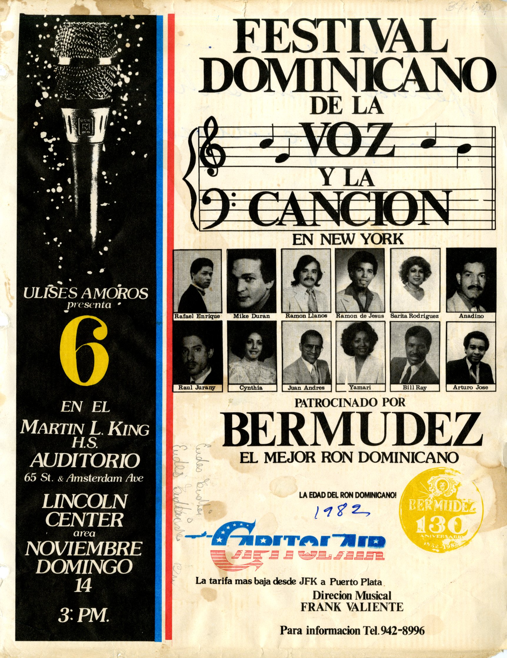 Festival Dominicano de la Voz y la Canción Flyer, November 14, 1982
