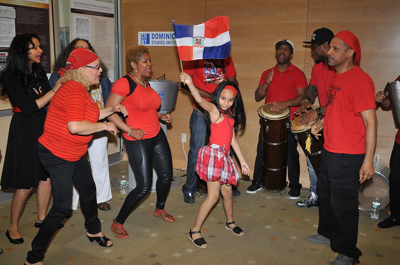 Gagá Pa'l Pueblo performing after opening reception for Sixteenth-Century La Española: Glimpses of the First Blacks in the Early Colonial Americas exhibition. CUNY Dominican Studies Institute Archives and Library, May 22, 2015