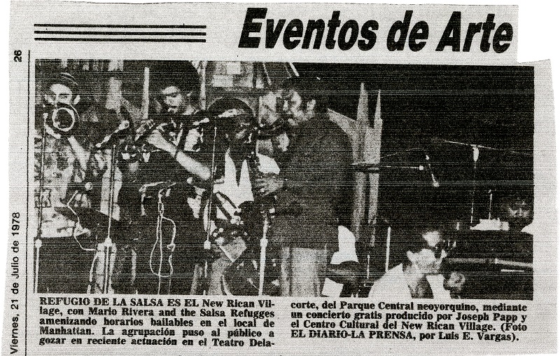 Mario Rivera and the Salsa Refugees at the New Rican Village, newspaper clipping, July 21,1978