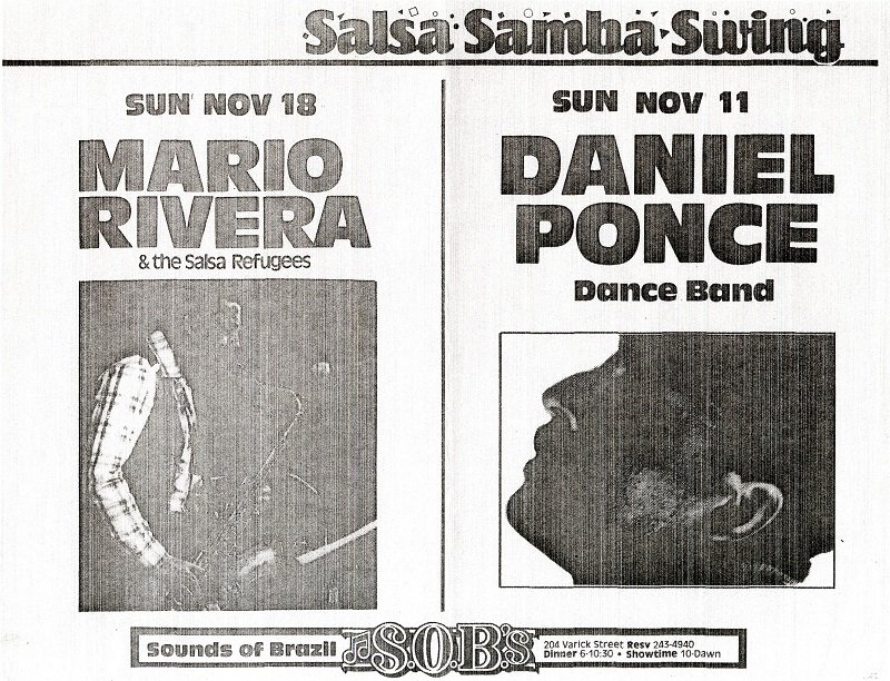 Mario Rivera and the Salsa Refugees Performance Advertisement, November 18, 1990