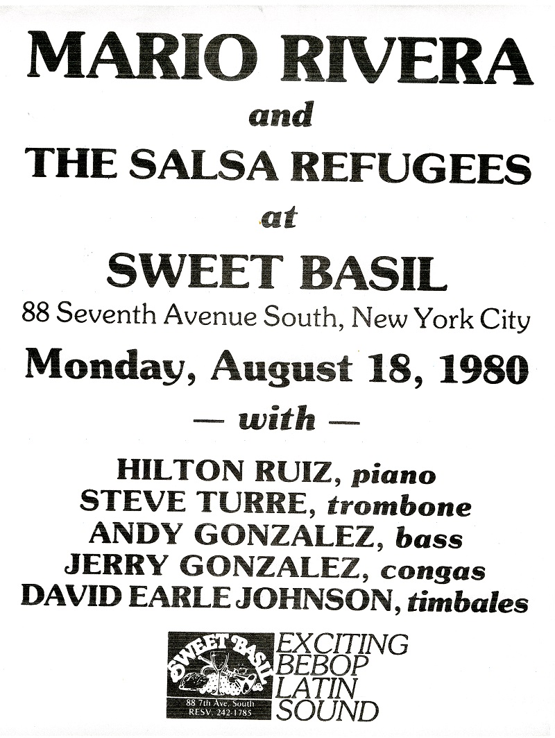 Mario Rivera and The Salsa Refugees Performance Flyer, August 18, 1980