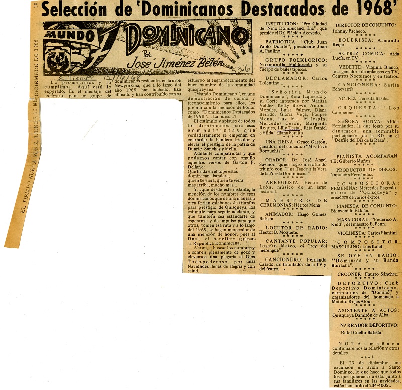 Selection of 'Outstanding Dominicans of 1968'