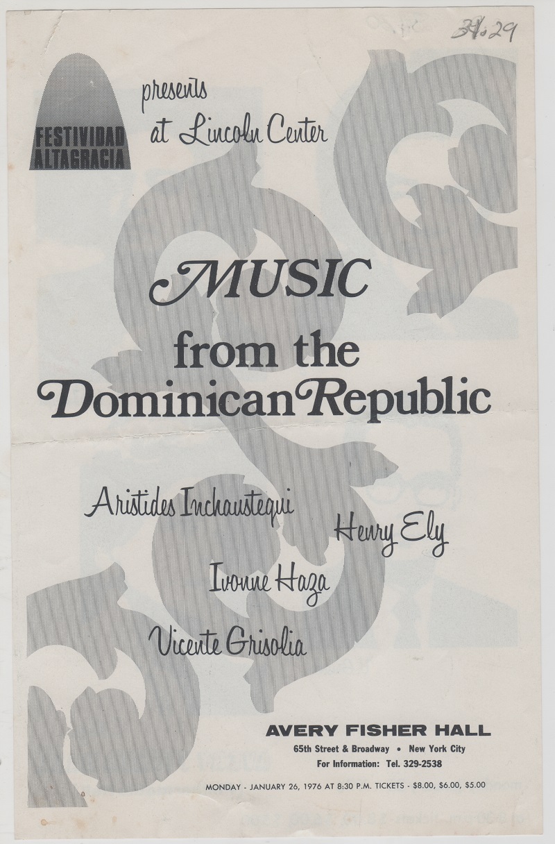 Music of the Dominican Republic Concert Program Cover, January 26, 1976