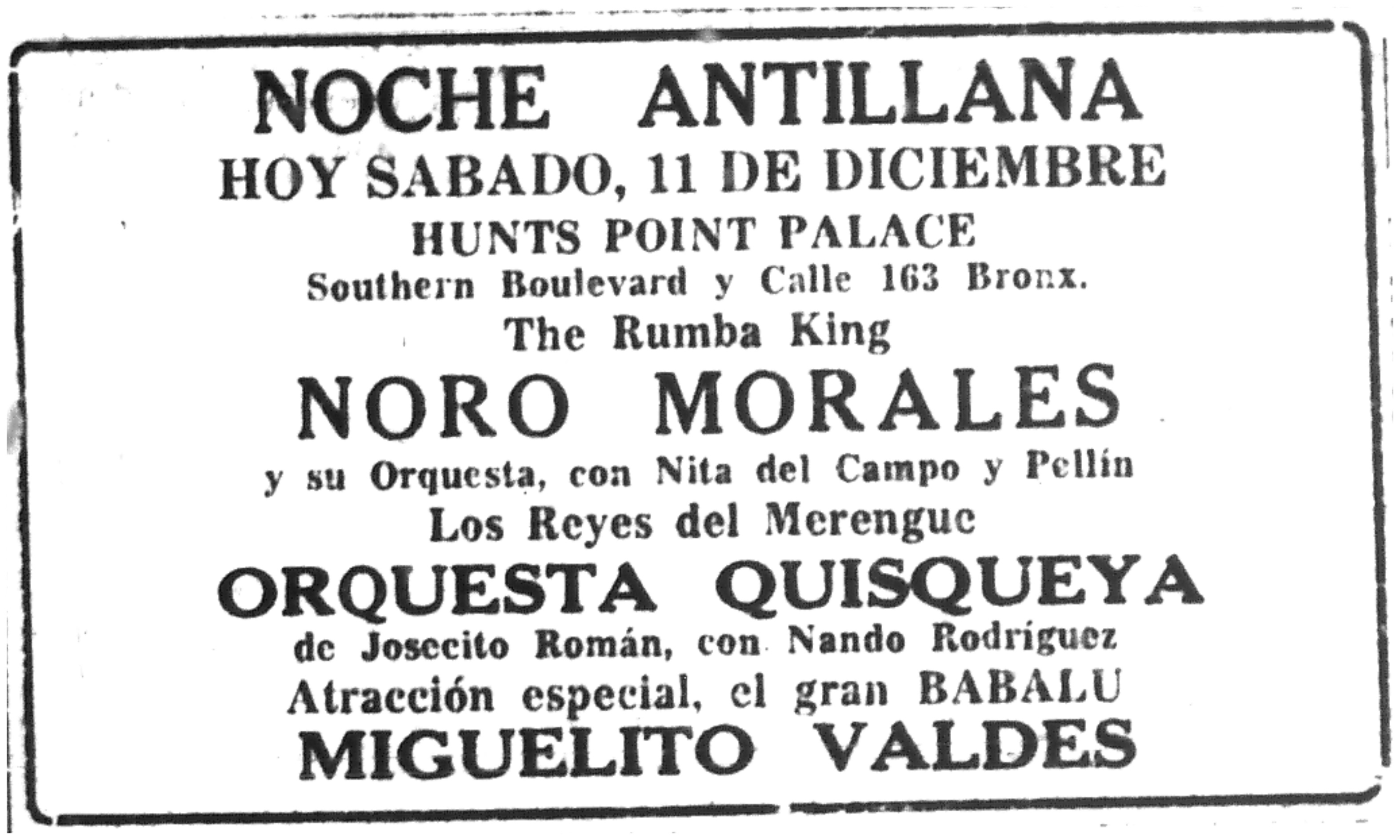 Noche Antillana Event Advertisement, December 11, 1948