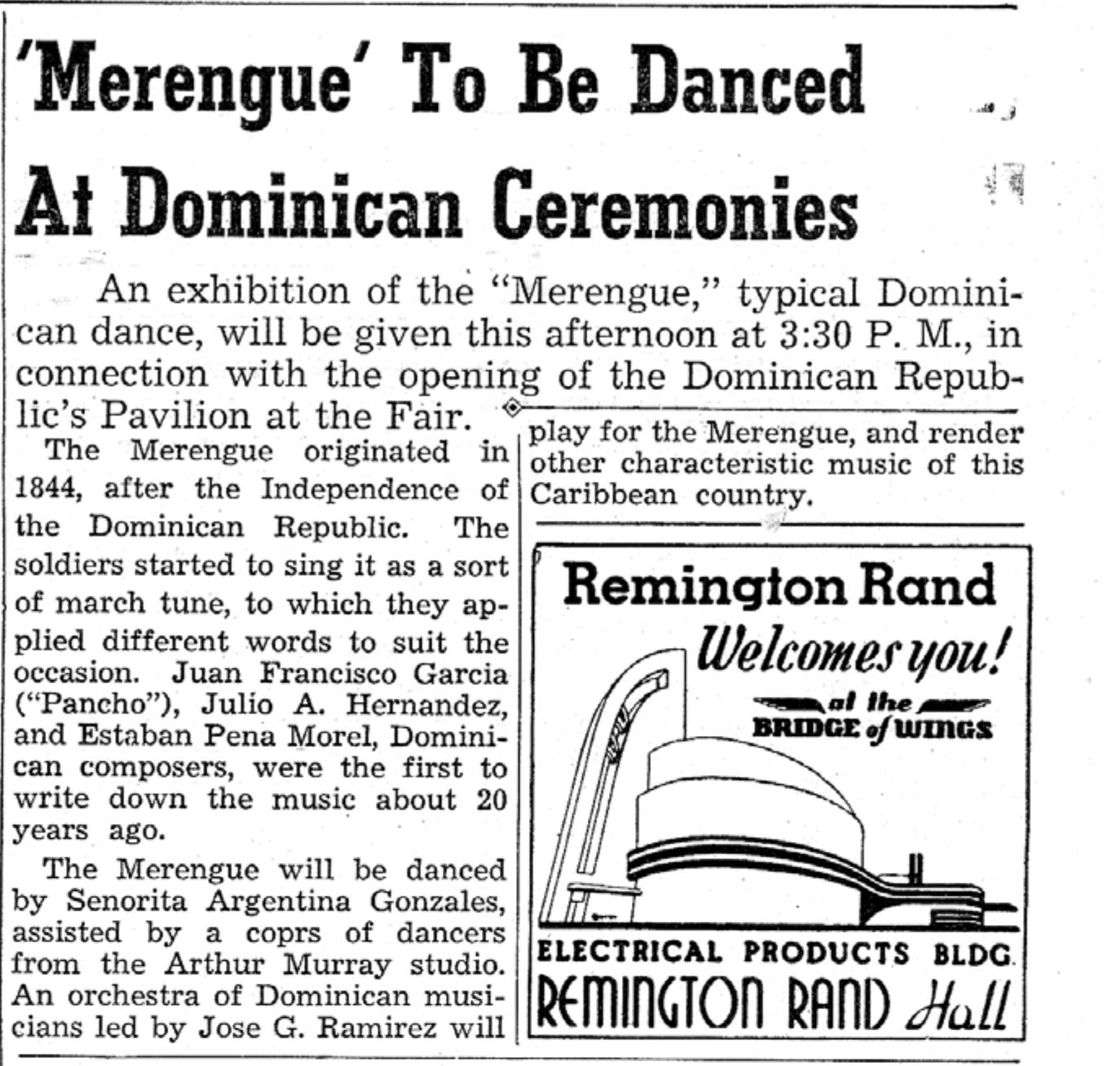 Announcement of Dominican Republic's Pavilion Opening, May 20, 1939