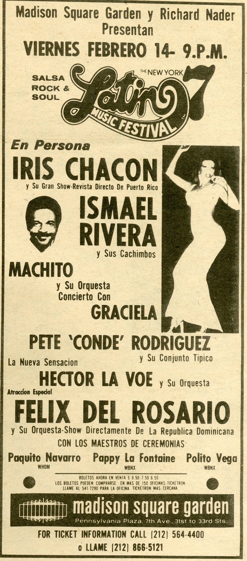 Advertisement for the Latino Music Festival, February 14, 1975