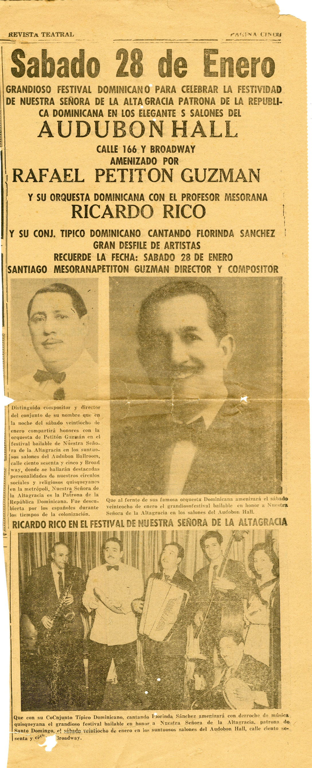 Advertisement for Our Lady of Altagracia Celebration, January 28, 1956