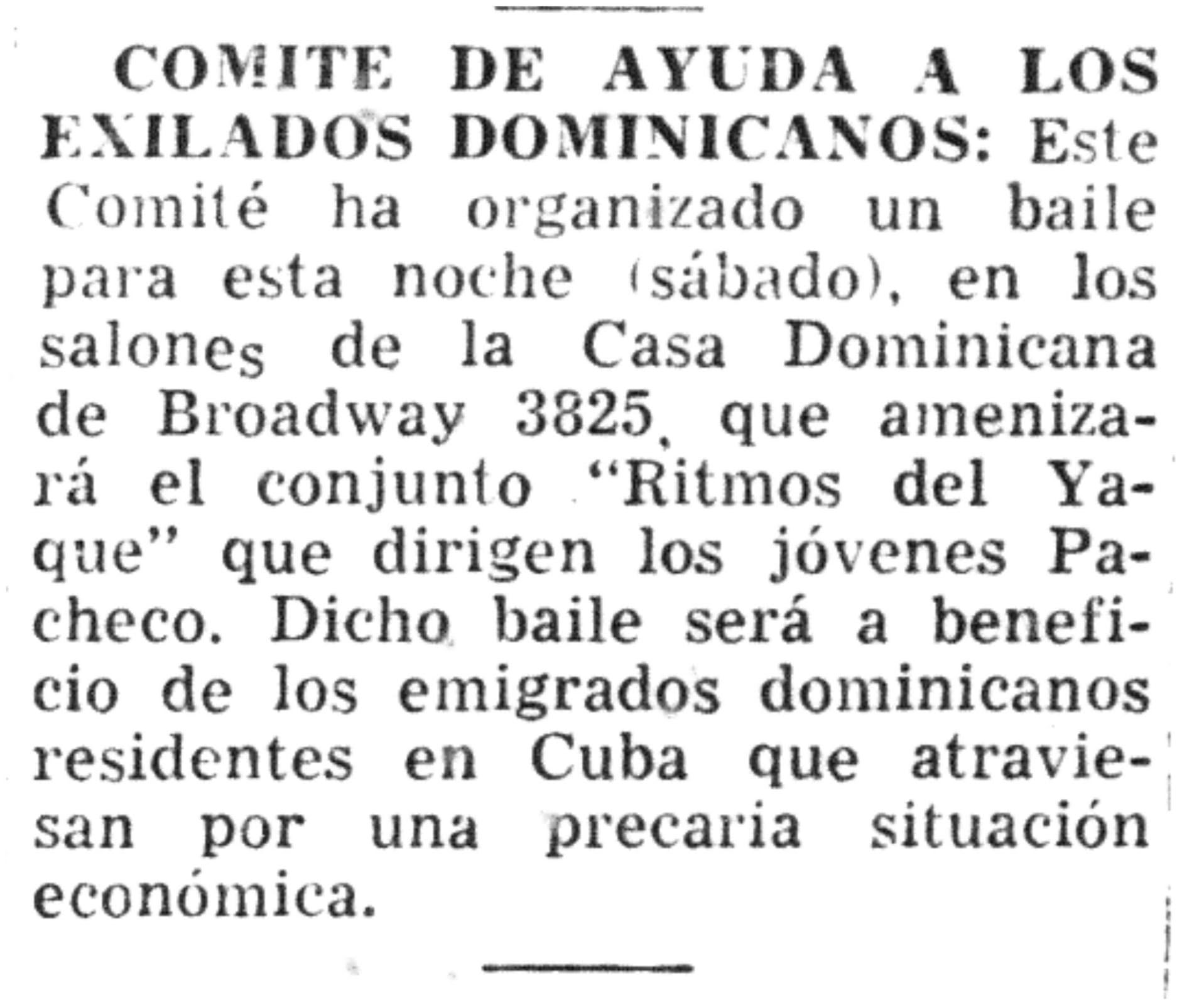 Comité de ayuda a los exilados dominicanos, April 18,1954