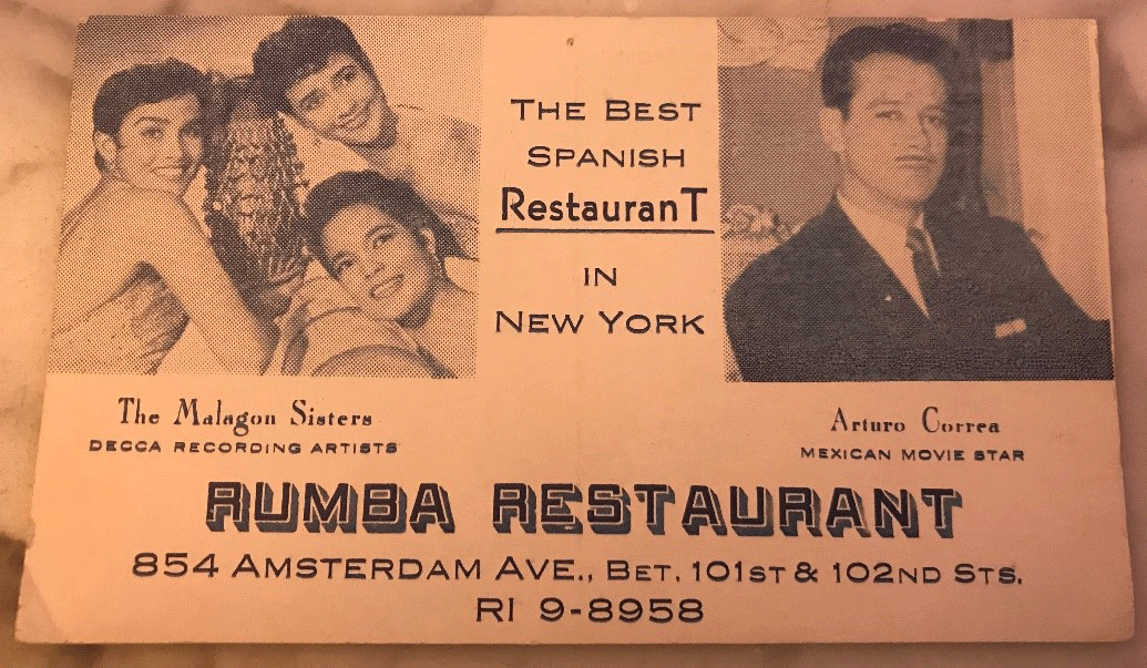 The Malagon Sisters, Rumba Restaurant postcard, ca. 1955