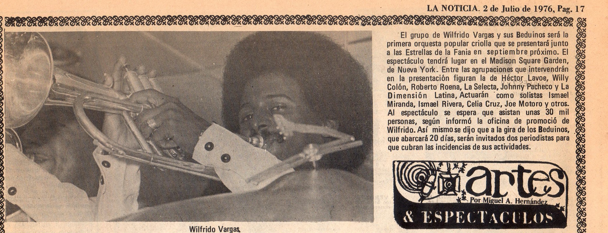 Wilfrido Vargas y sus Beduinos, July 2, 1976