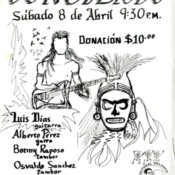 Concert Flyer featuring Luis Dias, Alberto Pérez, Bonny Raposo, and Osvaldo Sánchez at Centro Cultural Orlando Martínez, Inc., April 8, 1995
