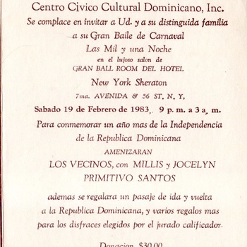 Centro Cívico Cultural Dominicano’s Great Dance Carnival Program, February 19, 1983