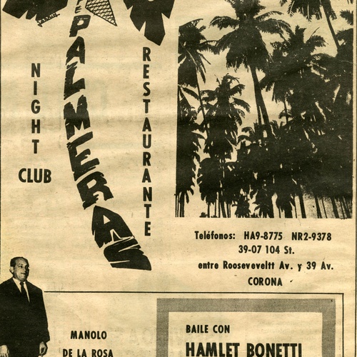 Las Palmeras Night Club and Restaurant Advertisement, ca. 1960s