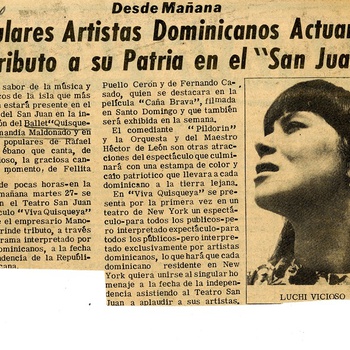 Desde Mañana Populares Artistas Dominicanos Actuarán En Tributo a su Patria en el "San Juan," 1968